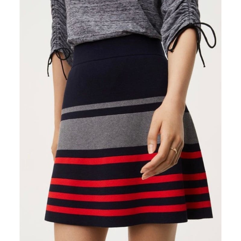 LOFT Navy, Gray & Red Striped Knit Mini Skirt